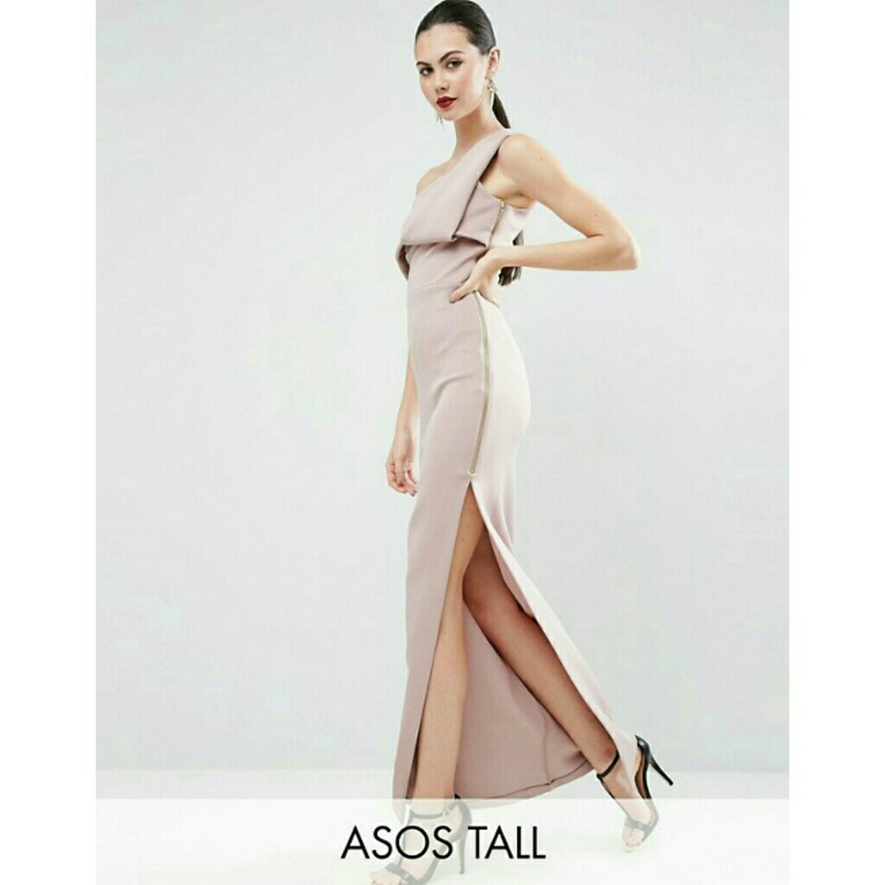 ASOS TALL Scuba One Shoulder Fold Maxi Dress - Picture 2 of 4